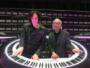 John Ebata and Brockett Parsons demonstrate the PianoArc they co-developed for Lady Gaga's tour.